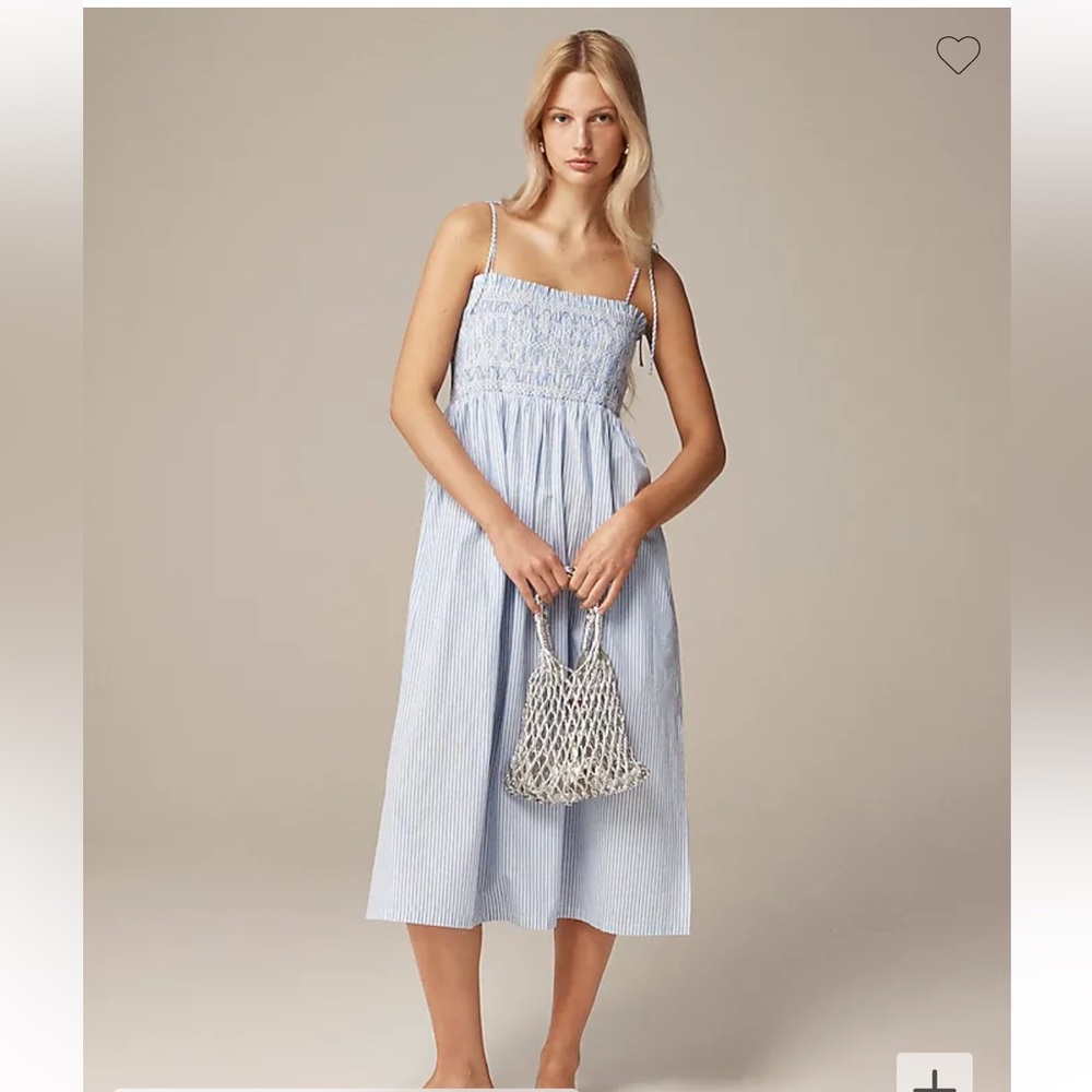 NWT J. Crew Paloma dress in blue and white striped cotton poplin XL